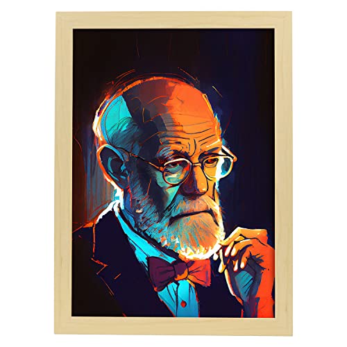 Nacnic Sigmund Freud in voller Farbe Fotostil. Cartoon-Illustrationen berühmter Erfinder und Schöpfer. Innenarchitektur und Dekoration. A4 mit Leichtholzrahmen. von Nacnic
