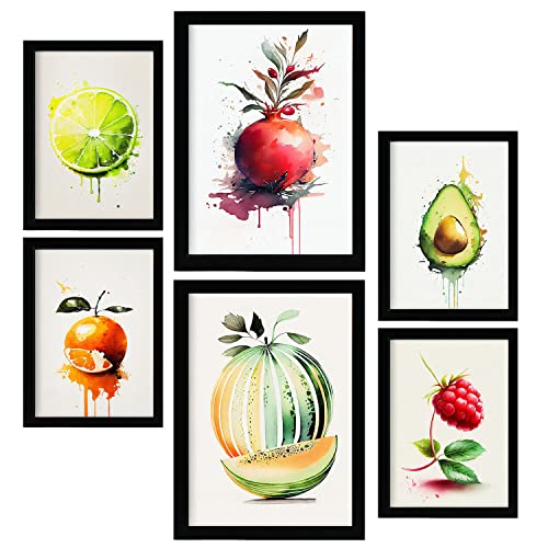 Nacnic Sommerfrüchte Postern. Plakate von Obst, Gemüse und gesunden Lebensmitteln im Aquarell Kunst Stil auf reinweißen Hintergründen. Innenarchitektur und Dekoration. A4 & A3 Schwarze Rahmen. von Nacnic