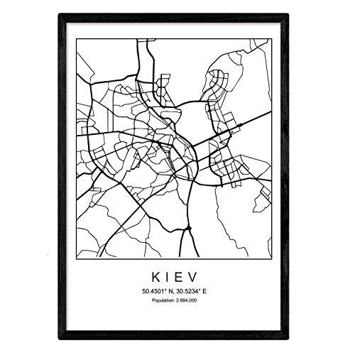 Nacnic Stadtplan Blatt Kiew skandinavischer Stil in schwarz und weiß. A3 Größe Plakat Das Bedruckte Papier Keine 250 gr. Gemälde, Drucke und Poster für Wohnzimmer und Schlafzimmer von Nacnic
