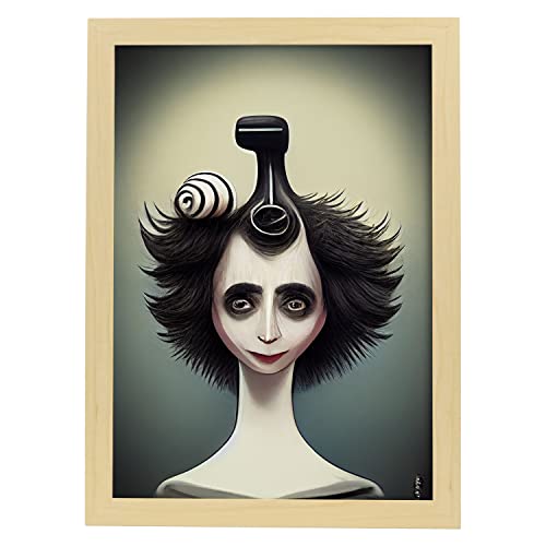 Nacnic T. Burton Patient Friseur-Kunstdruck – Illustrationen von Berufen und Handwerken inspiriert von Gothic und Dark Kunst – Innendesign und Dekoration – A4 Holzrahmen von Nacnic