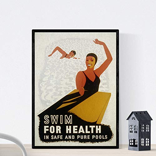 Nacnic Vintage Poster Camapaña Vintage Plakat auf Schwimmen. „Schwimmen für Gesundheit“. A4-Format von Nacnic