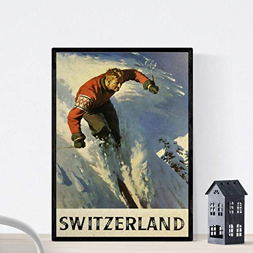 Nacnic Vintage Poster Vintage Poster Europäische Berge. Skifahren in der Schweiz. A4-Format von Nacnic