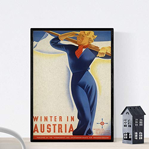 Nacnic Vintage Poster Vintage Poster Europäische Berge. Winter in Österreich. A4-Format von Nacnic