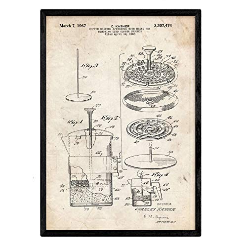 Nacnic Poster Patent Kaffee 3. Folie mit alten Design-Patent in der Größe A3 und Vintage-Hintergrund von Nacnic