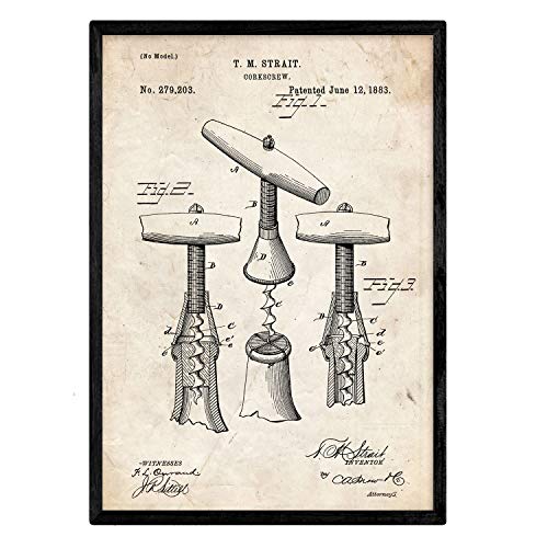 Nacnic Poster Patent Korkenzieher 2. Platte mit altem Design-Patent in der Größe A3 und Vintage-Hintergrund von Nacnic