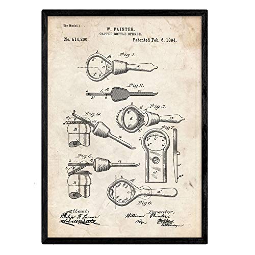 Nacnic Poster Patent Openers. Blatt mit altem Design-Patent in der Größe A3 und Vintage-Hintergrund von Nacnic