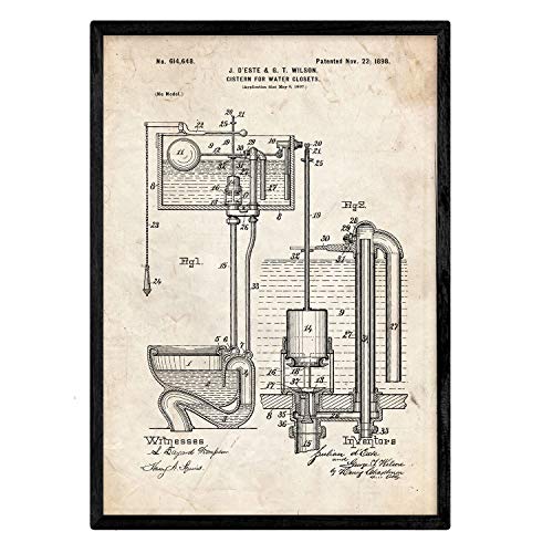 Nacnic Vintage Toilettenspülkasten Patent Poster | Plakate mit Erfindungen und Alten Werkzeugen | Waschbecken Design für Kneipen, Restaurants, Bars | Größe A3. von Nacnic