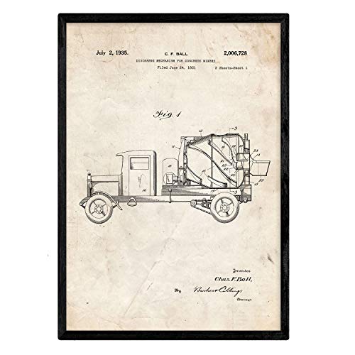 Poster Nacnic Patent von Beton-Mischfahrzeuge. Blatt mit altem Design-Patent in der Größe A3 und Vintage-Hintergrund von Nacnic