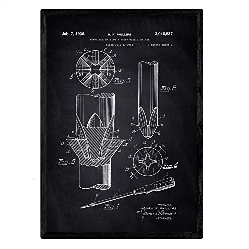 Poster Nacnic Schraube Patent. Blatt mit altem Design-Patent A3-Format mit schwarzem Hintergrund von Nacnic