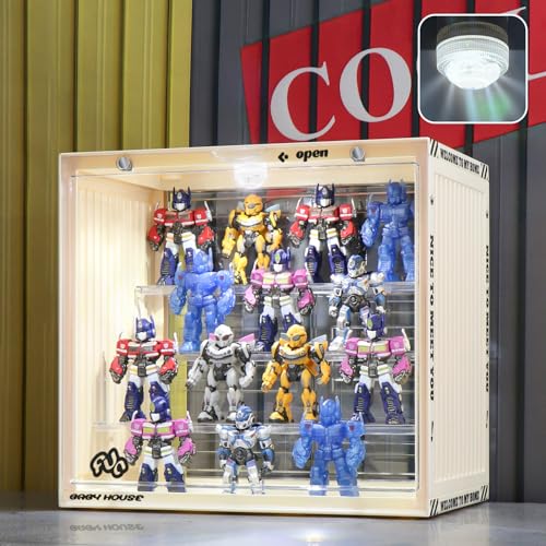 Naconmlet Acryl vitrine schaukasten mit led,transparente Actionfiguren Vitrine,Clear Display case Box für die Präsentation von Miniaturmodellen, Sammlerstücke(Gelb,13,4"x9"x12,6 Zoll) von Naconmlet