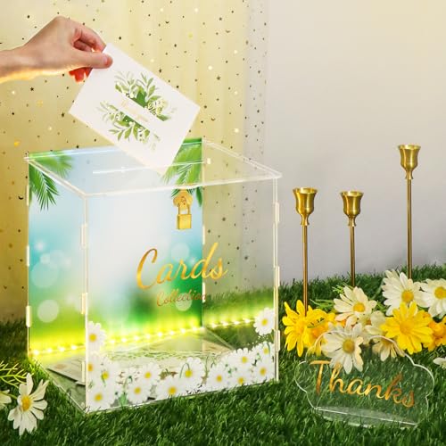 Naconmlet Hochzeit kartenbox aus Acryl mit LED-Beleuchtung und Schloss - wedding kartenbox für Hochzeit, Jubiläum und Geburtstag - Einfach zu Montieren(Transparent) von Naconmlet