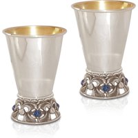 Wunderschöne 925 Sterling Silber Kiddush Tasse Mit Lapis Lazuli Steinen - Einzigartiges Judaica Geschenk von NadavArtJudaica