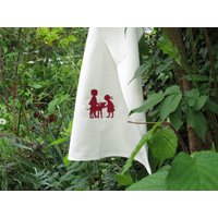 Besticktes Geschirrtuch Biobaumwolle Gots Kinder Mit Kälbchen Kuh Scherenschnitt von Nadelfein