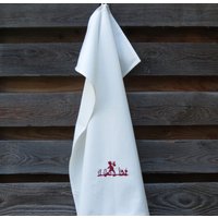 Besticktes Geschirrtuch Biobaumwolle Gots Scherenschnitt Junge Reise von Nadelfein