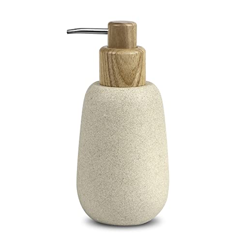 Nadi Collection Seifenspender | Serie Forest | Polyresin | 320 ml | für Bad, Küche, Dusche | 8,2 Ø x 18 cm hoch (Beige) von Nadi Collection