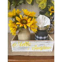 Einmachglas-Mittelstück, Einmachglas Mit Sonnenblumen, Dekorative Einmachgläser, Handbemaltes Gewebeglas, Frühlings-Mittelstück-Box von Nadiascraftycorner