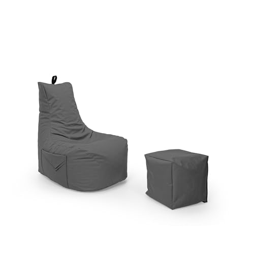 Nadimaideal Gamer Sitzsack Komfort XL - XXL für Kinder, Teenager & Erwachsene | Indoor & Outdoor | Sitzsack Gaming | Füllung EPS Perlen (Anthrait, Sitzsack XL mit Hocker) von Nadimaideal