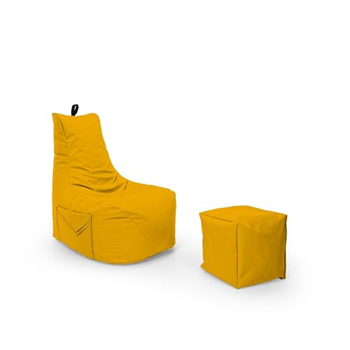 Nadimaideal Gamer Sitzsack Komfort XL - XXL für Kinder, Teenager & Erwachsene | Indoor & Outdoor | Sitzsack Gaming | Füllung EPS Perlen (Gelb, Sitzsack XXL mit Hocker) von Nadimaideal