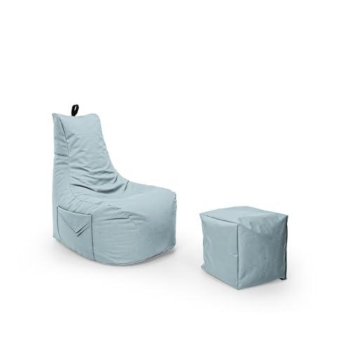Nadimaideal Gamer Sitzsack Komfort XL - XXL für Kinder, Teenager & Erwachsene | Indoor & Outdoor | Sitzsack Gaming | Füllung EPS Perlen (Grau, Sitzsack XXL mit Hocker) von Nadimaideal