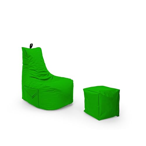 Nadimaideal Gamer Sitzsack Komfort XL - XXL für Kinder, Teenager & Erwachsene | Indoor & Outdoor | Sitzsack Gaming | Füllung EPS Perlen (Grün, Sitzsack XXL mit Hocker) von Nadimaideal