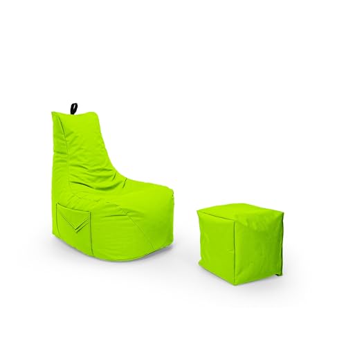 Nadimaideal Gamer Sitzsack Komfort XL - XXL für Kinder, Teenager & Erwachsene | Indoor & Outdoor | Sitzsack Gaming | Füllung EPS Perlen (Kiwi, Sitzsack XXL mit Hocker) von Nadimaideal