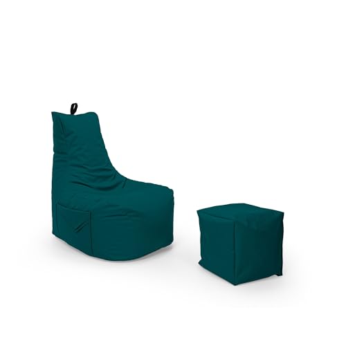Nadimaideal Gamer Sitzsack Komfort XL - XXL für Kinder, Teenager & Erwachsene | Indoor & Outdoor | Sitzsack Gaming | Füllung EPS Perlen (Petrol, Sitzsack XL mit Hocker) von Nadimaideal