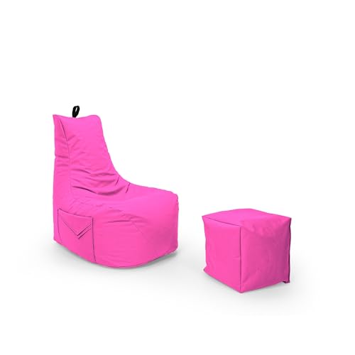 Nadimaideal Gamer Sitzsack Komfort XL - XXL für Kinder, Teenager & Erwachsene | Indoor & Outdoor | Sitzsack Gaming | Füllung EPS Perlen (Pink, Sitzsack XL mit Hocker) von Nadimaideal