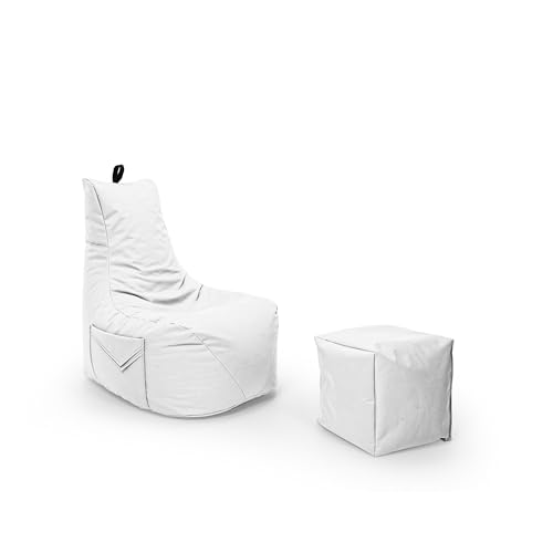 Nadimaideal Gamer Sitzsack Komfort XL - XXL für Kinder, Teenager & Erwachsene | Indoor & Outdoor | Sitzsack Gaming | Füllung EPS Perlen (Weiß, Sitzsack XL mit Hocker) von Nadimaideal