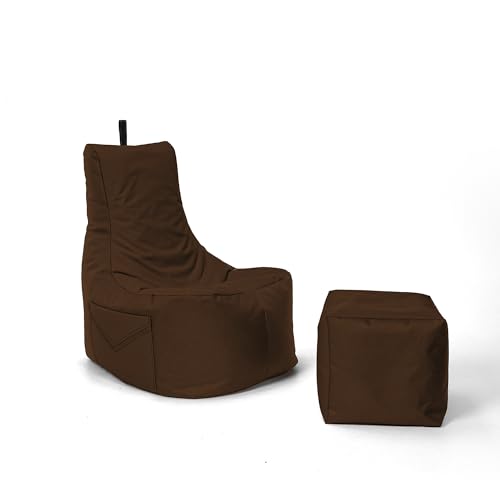 Nadimaideal Gaming Sitzsack XXL mit Hocker für Kinder, Teenager & Erwachsene | Indoor & Outdoor | Bodenkissen - Sessel - Beanbag bereits gefüllt | Füllung EPS Perlen (Braun, Einfarbig) von Nadimaideal