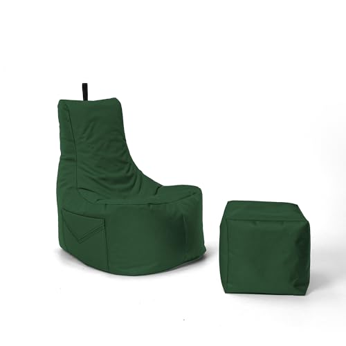 Nadimaideal Gaming Sitzsack XXL mit Hocker für Kinder, Teenager & Erwachsene | Indoor & Outdoor | Bodenkissen - Sessel - Beanbag bereits gefüllt | Füllung EPS Perlen (Dunkelgrün, Einfarbig) von Nadimaideal