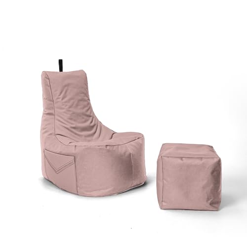 Nadimaideal Gaming Sitzsack XXL mit Hocker für Kinder, Teenager & Erwachsene | Indoor & Outdoor | Bodenkissen - Sessel - Beanbag bereits gefüllt | Füllung EPS Perlen (Puderrosa, Einfarbig) von Nadimaideal