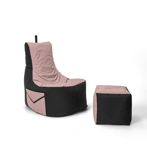 Nadimaideal Gaming Sitzsack XXL mit Hocker für Kinder, Teenager & Erwachsene | Indoor & Outdoor | Bodenkissen - Sessel - Beanbag bereits gefüllt | Füllung EPS Perlen (Puderrosa, Zweifarbig) von Nadimaideal