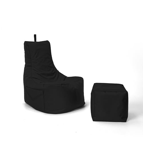 Nadimaideal Gaming Sitzsack XXL mit Hocker für Kinder, Teenager & Erwachsene | Indoor & Outdoor | Bodenkissen - Sessel - Beanbag bereits gefüllt | Füllung EPS Perlen (Schwarz, Einfarbig) von Nadimaideal