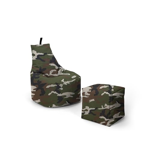 Nadimaideal Sitzsack XL - XXL für Kinder, Teenager & Erwachsene | Indoor & Outdoor | bereits gefüllt | Sitzsack Gaming | Füllung EPS Perlen (Camouflage, XXL - Durchmesser 80 cm für Erwachsene) von Nadimaideal