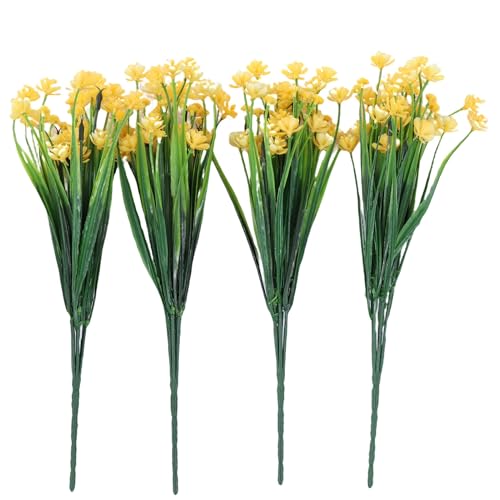 NadineDutol 4PCS Künstliche Blumen Deko Gelb Kunstblumen Seidenblumen Strauß Künstliche Pflanzen Blumenschmuck Kunstblumenstrauß zum Hochzeit von NadineDutol