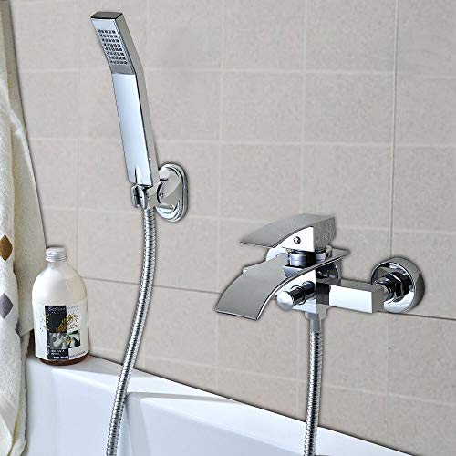 Wasserfall-Badewannenarmatur Badewannenarmaturenset Mit Handbrause Wandbrause Set Brause-Set Warm- Und Kaltwasser 2-Loch Chrom-Badewannenarmaturenset von NadineDutol