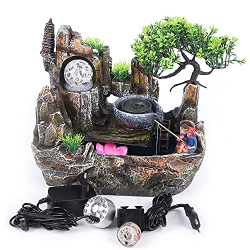 Zimmerbrunnen,30x18x26CM Zerstäuber Springbrunnen Zier Wasserfall,Zerstäubung Ornamente Steingarten Brunne Desktop Deko mit LED Beleuchtung von NadineDutol