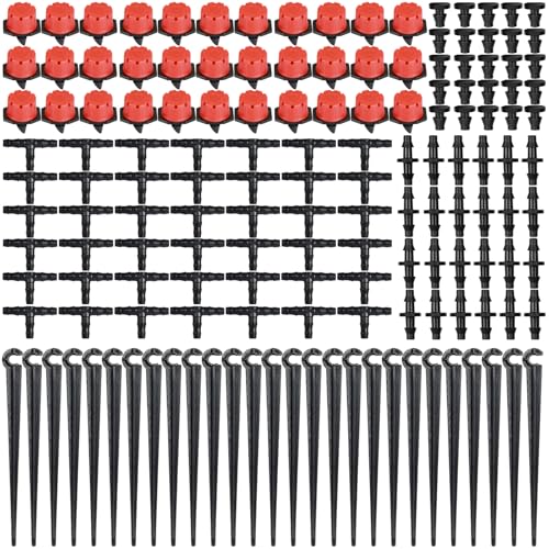Nadinsta 145 Stück Garten Bewässerungssystem Kit, Micro Garten Automatische Tröpfchenbewässerung, Wasser Sparendes Einstellbar Drip Tropfer für Topfpflanzen Gewächshaus Flower Bed Terrasse Pflanzen von Nadinsta