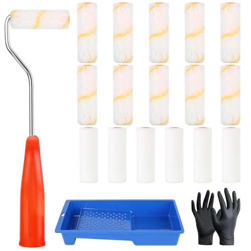Nadinsta 22 Stücke Farbroller Wandfarbe, 4 Zoll Malerrollen Set, Professional Malerset Mit Griff Und Farbwanne, Farbroller Klein, Lackierwalze Malerrolle Klein Für Den Anstrich Von Wänden Oder Decken von Nadinsta
