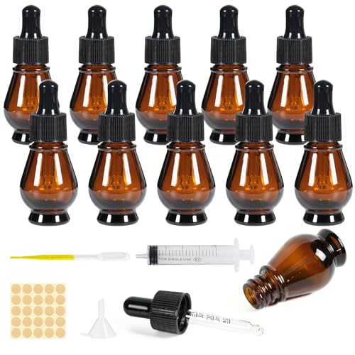 Nadisean 10 Stk Pipettenflasche Glasflasche 10ml, Apothekerflasche Birnenform Braunglasflasche Set mit Tropfenpipette, Glas Tropfflasche mit Trichter für Ätherische Öl von Nadisean