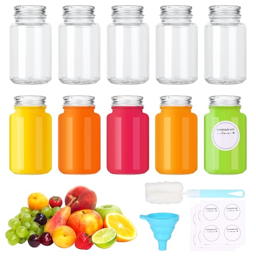 Nadisean 10 Stück 2.7oz/80ml Glas Ingwer Shot Flaschen mit Breitem Mund, Shot Flaschen zum Befüllen mit Deckel, Kleine GlasFlaschen zum Befüllen mit Etiketten Trichter, für Saft Ingwer Gewürze von Nadisean