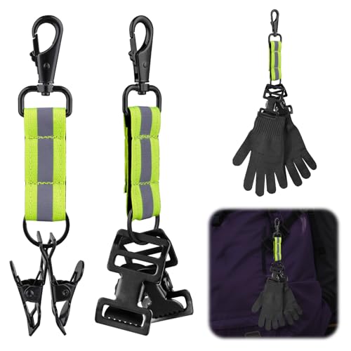 Nadisean 2 Stück Feuerwehr Handschuhhalter mit Reflektierende Streifen, Grün Handschuhhalter Feuerwehr, Doppelter Clip Handschuh Clips mit Wanderschnalle für Aufhängen Handschuhen, Schutzhelmen von Nadisean