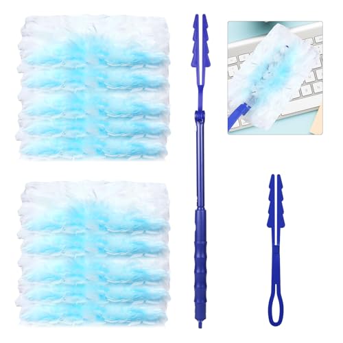 Nadisean 30 Stück Duster Staubmagnet Nachfüllpack Set, 360° Staubwedel Nachfüllpack mit 2 Handgriff, Staubtuch Staubwedel, Staubtuch Nachfüllung für Reinigen von Tierhaare Staub Schmutz von Nadisean