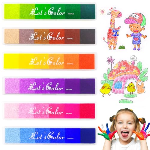 Nadisean 6 Stück Stempelkissen Bunt Set, 36 Farben Fingerstempelfarbe Abwaschbar, Fingerabdruck Stempelkissen, Fingerabdruck Farbe Stamp Pad für Handwerk Stoff Malerei Scrapbook Papier DIY von Nadisean