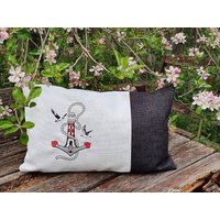 Maritimes Kissen Edel Bestickt, Anker, Leuchtturm von NaehserviceAurach