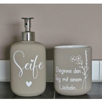 Seife Seifenspender Mit Becher Für Zahnbürsten Keramik Spülmittelflasche, Spülispender 300 Ml von NaehundBastelglueck