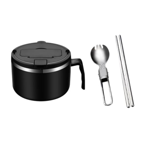 Naemriee 1200 ml Nudelschale mit Deckel, Edelstahl Instant Nudelschale, Rapid Ramen Schüssel mit filterbarem Deckel, Schwarz von Naemriee