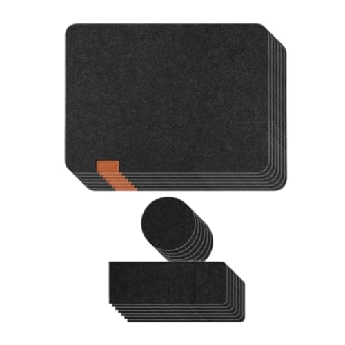 Naemriee 7er-Set waschbare Filz-Tischsets Tischmatten Glas Messer Gabel Untersetzer Bestecktaschen Set Isolierpads Schwarz von Naemriee