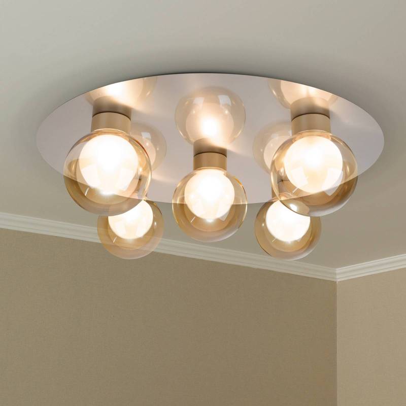 Deckenleuchte Donika, 5-flammig rund, Glas, Stahl, amber, G9 von Naeve Leuchten