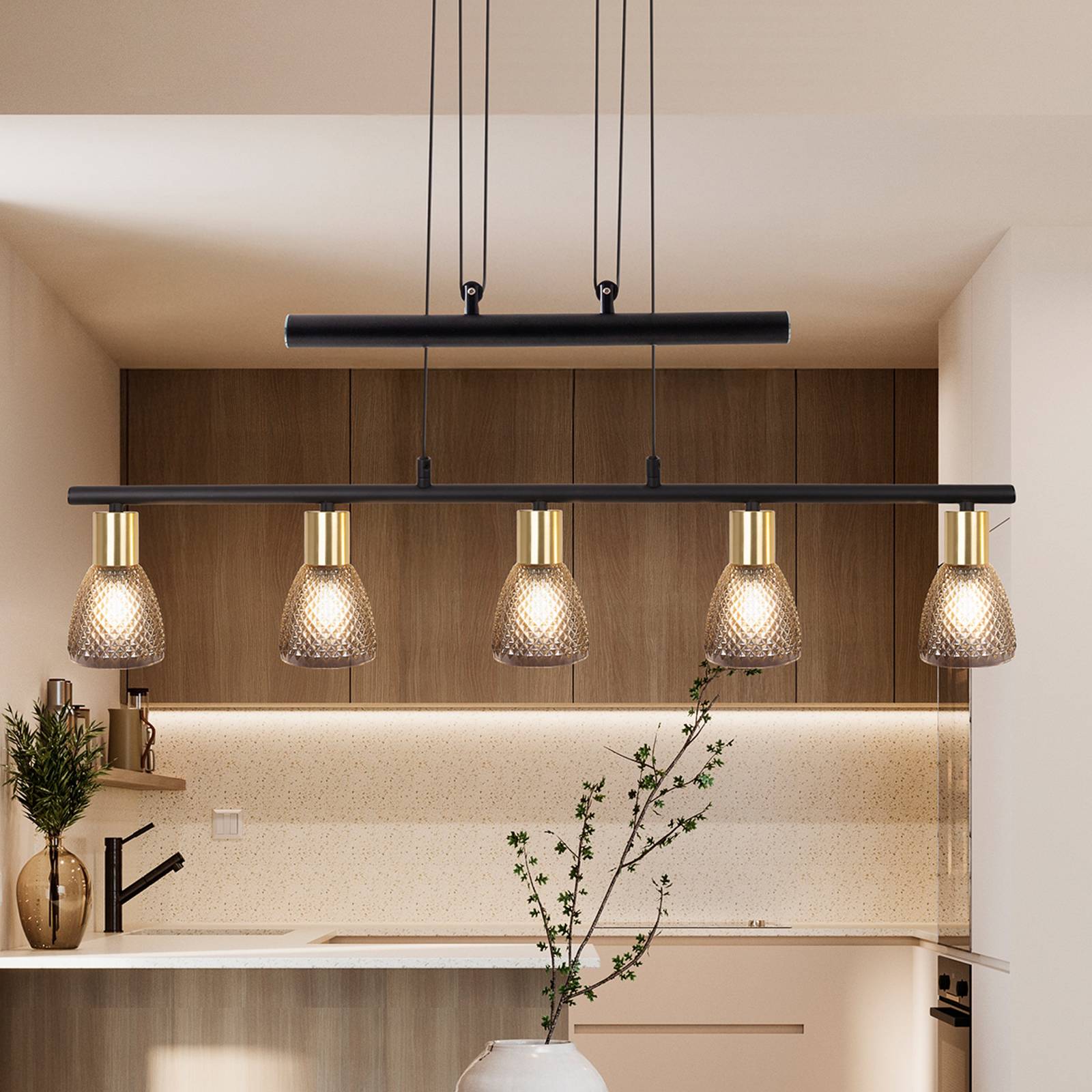 Hängelampe Lindita, 5-fl., Glas, rauchgrau, E14, verstellbar Hängelampe Lindita, 5-fl., Glas, rauchgrau, E14, verstellbar von Naeve Leuchten